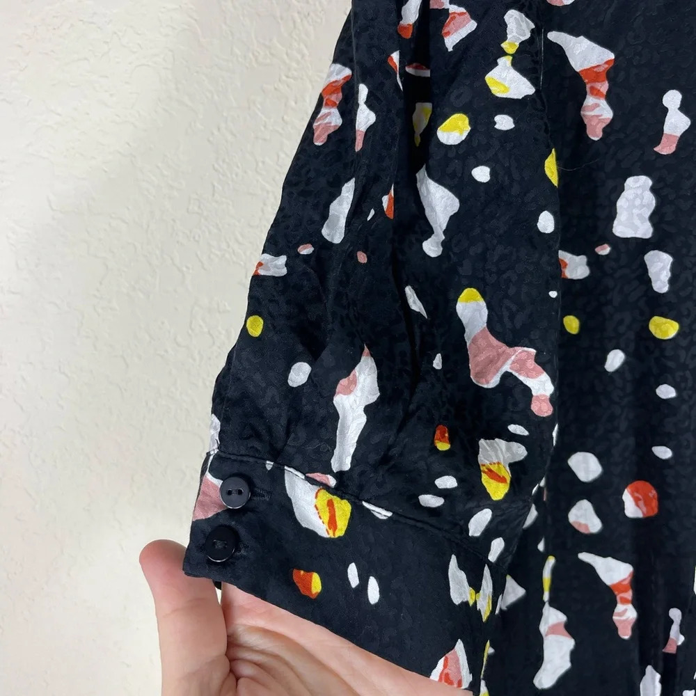 Ba&sh Tonya Gathered Printed Satin Jacquard Midi Dress in Black Spotted Size 2 - Picture 8 of 12